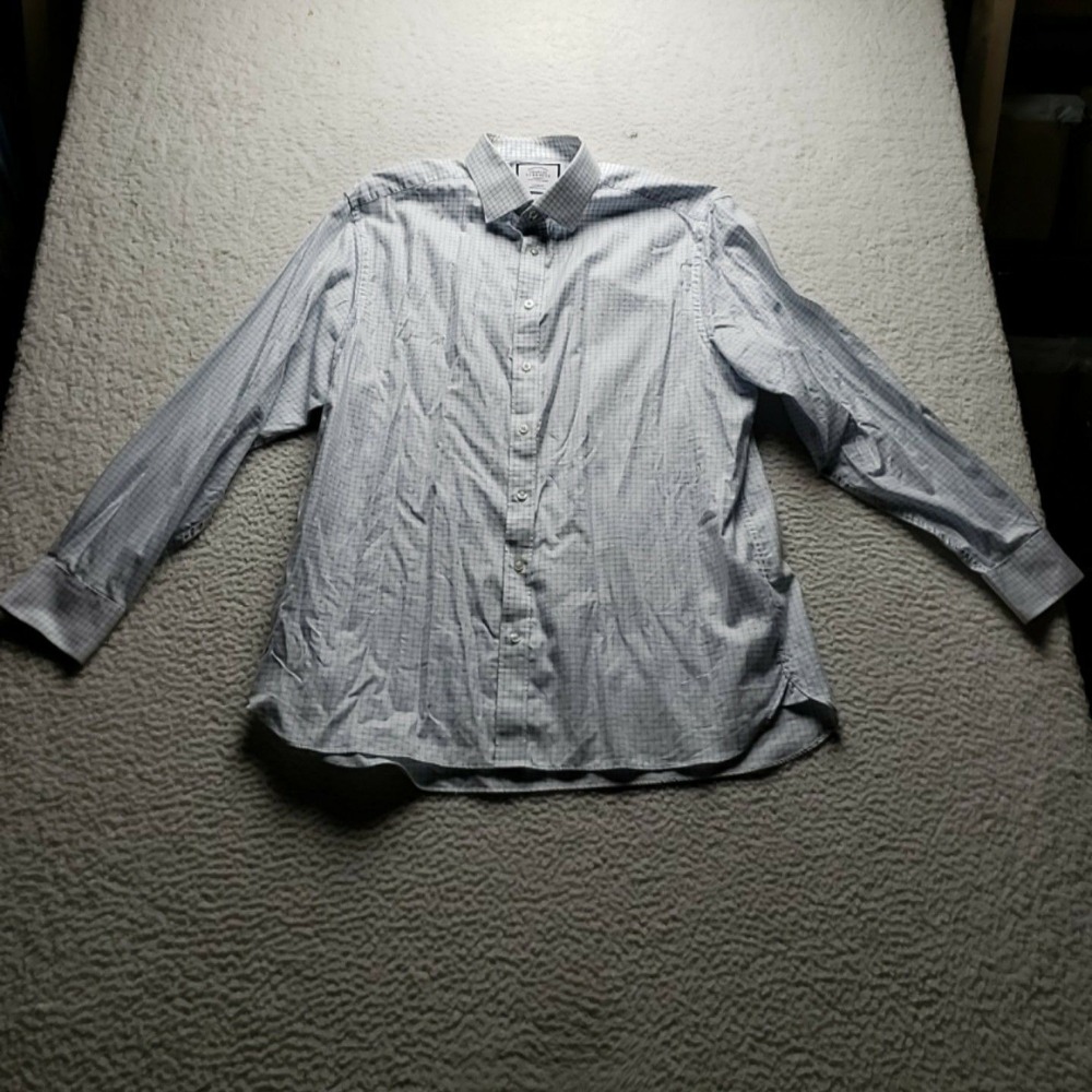 Charles Tyrwhitt Dress Shirt Mens 17.5 36/37 Blue Check Classic Fit Cotton LS